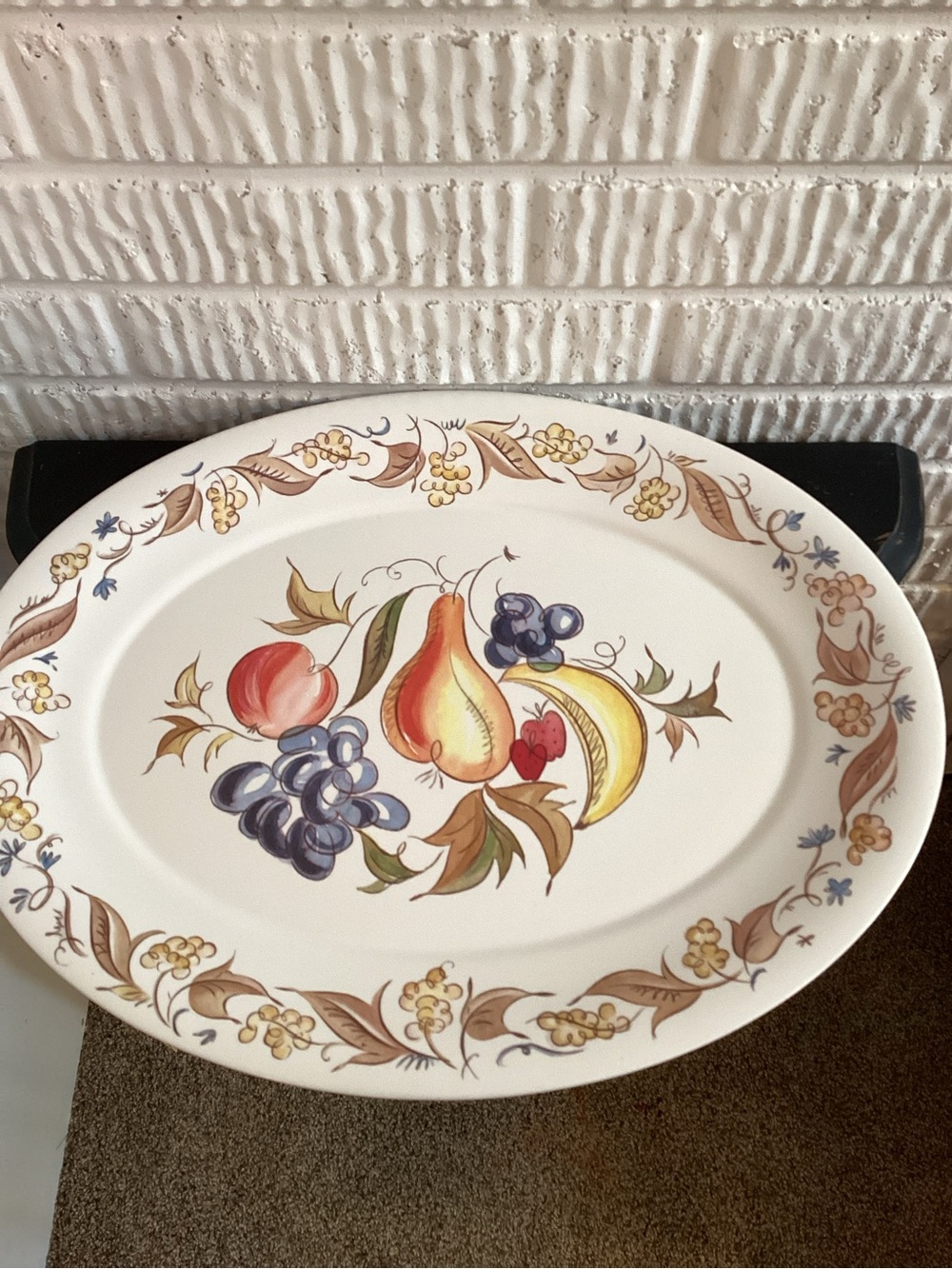 Vintage Kenro Melamine Large Oval Serving Platter Fruit Harvest Leaves Melmac